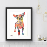 Chihuahua dog art print, colourful mounted print from Tallulah Blue design.