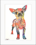 Colourful Chihuahua dog print, mounted in an off-white mount available from Tallulah Blue design.