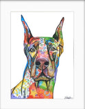 Mounted Print of a colourful Doberman dog painting. from Tallulah Blue Design.