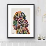 Springer Spaniel painting, this colourful print can be brought from Tallulah Blue Design.