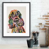 Springer Spaniel wall art, colourful dog print from Tallulah Blue design.