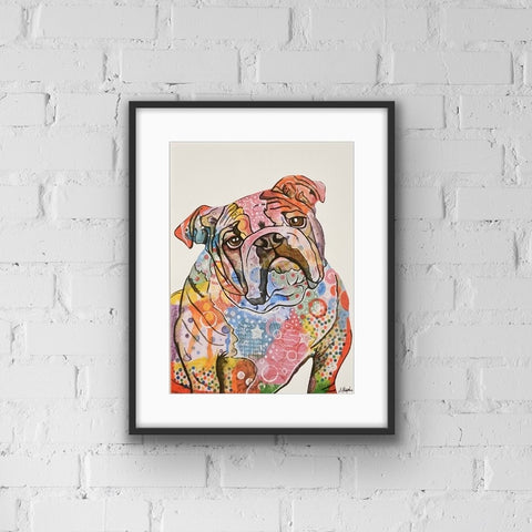 British bulldog colourful dog print, from Tallulah Blue Design.