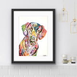 Labrador Print, this colourful print looks great on the wall and can be brought from Tallulah Blue Design.