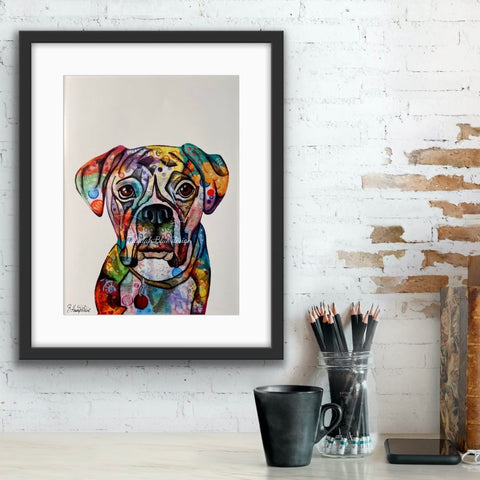 thumbnail image 2 of BUSTED BOXERS Fawn & White Signed Dog Art PRINT - 8x10 Realism Painting By Artist VERN 2 of 6