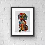 Dachshund Art Print, Colourful Sausage dog Art Work. from Tallulah Blue Design.