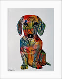 Colourful Dachshund Mounted Print. From Tallulah Blue design.