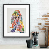 Basset Hound colourful dog print, from Tallulah Blue Design.