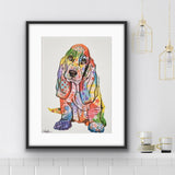 Basset Hound colourful dog print, from Tallulah blue Design